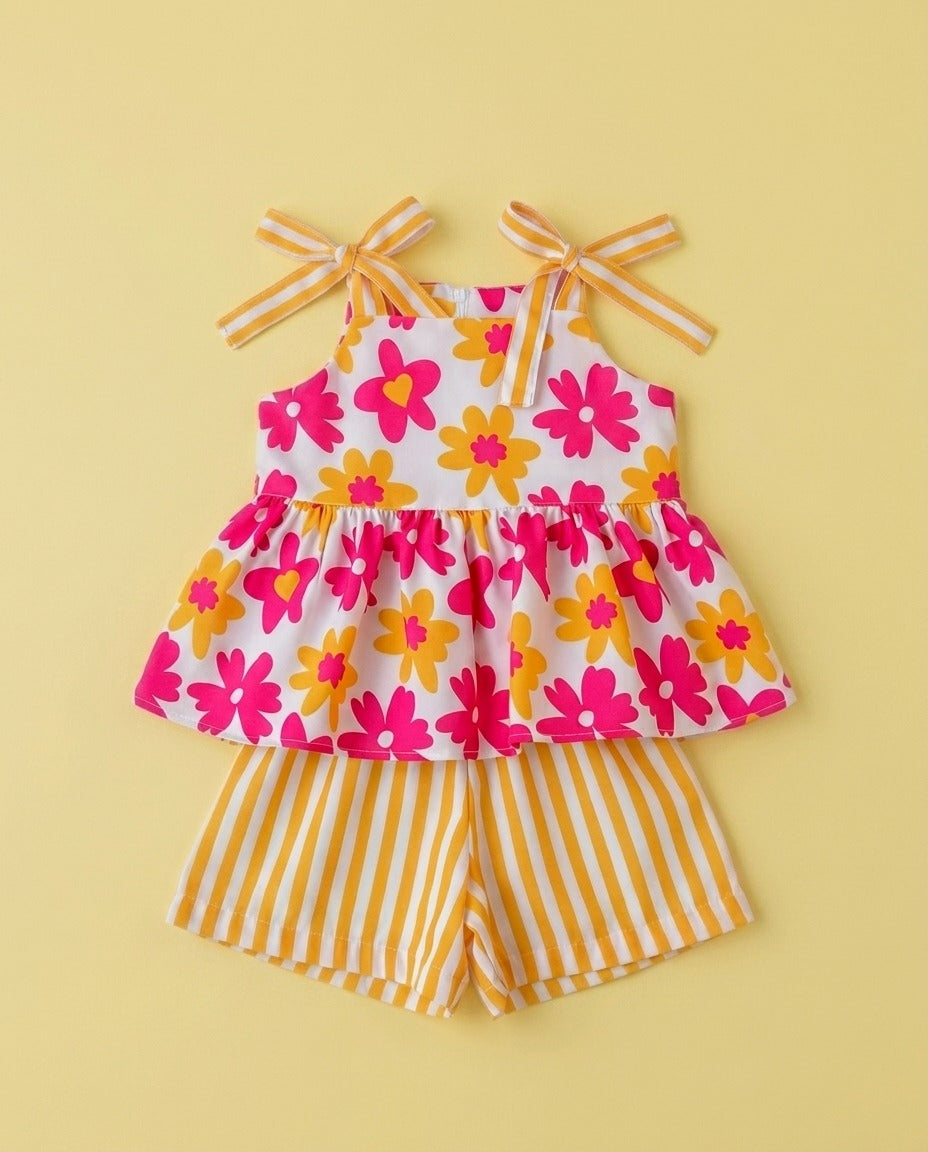 Conjunto floral rosa e amarelo - foto 1